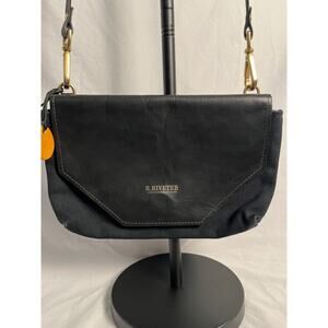 R. Riveter Black Leather Canvas Crossbody Bag – Handmade USA, Flap Messenger